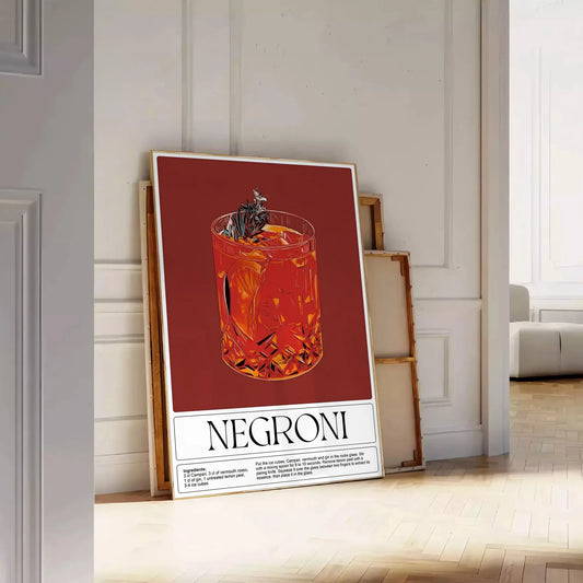 space stunning Negroni cocktail poster black green home bar unique gift captivating wall art décor sizes A4 cm A0