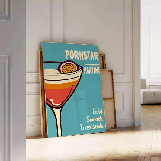space stylish pornstar martini cocktail poster sleek black brown design lovers art enthusiasts touch elegance room various print dimensions A4 cm A0