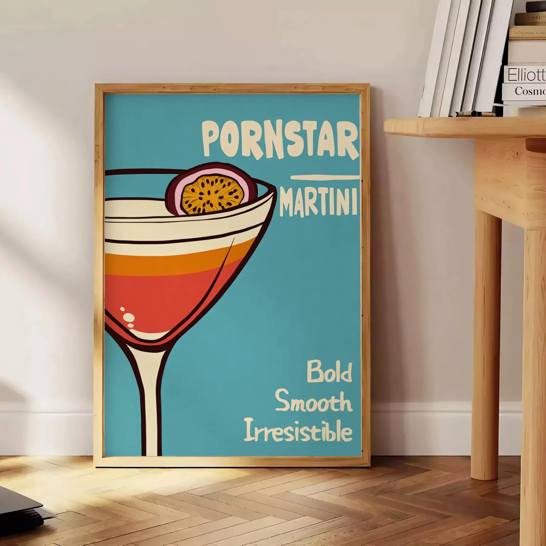 space stylish pornstar martini cocktail poster sleek black brown design lovers art enthusiasts touch elegance room various print dimensions A4 cm A0