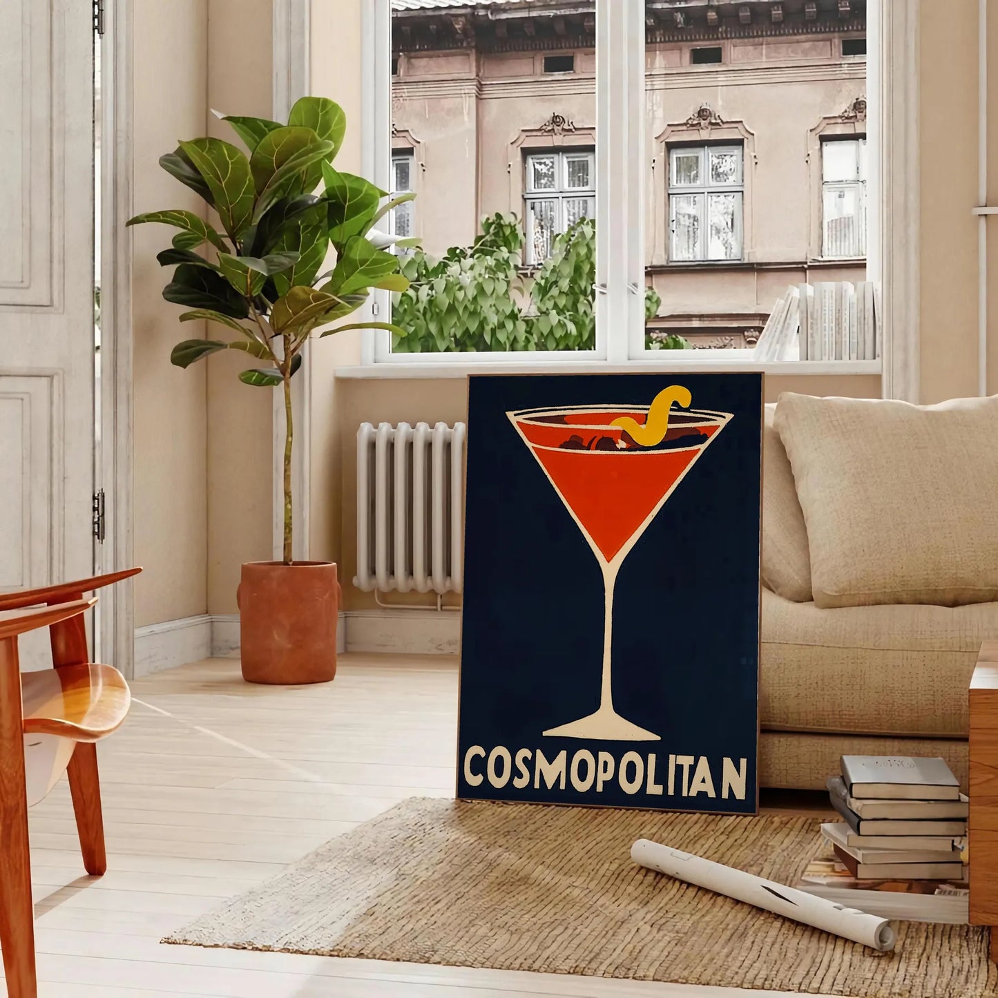 space vibrant Cosmopolitan Cocktail poster stunning blend orange gray hues splash style room essence chic sophistication sizes A4 cm A0