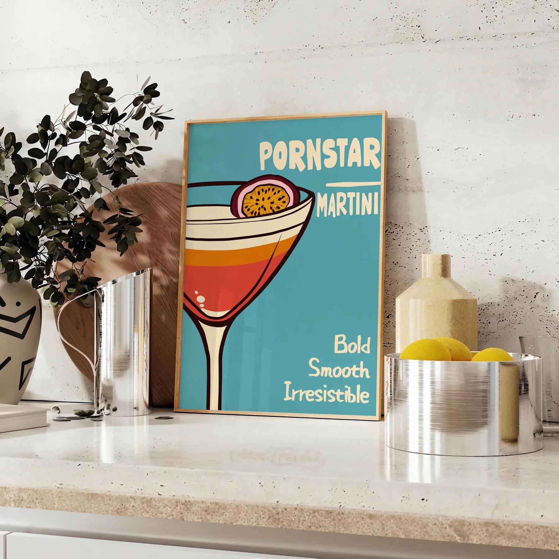space stylish pornstar martini cocktail poster sleek black brown design lovers art enthusiasts touch elegance room various print dimensions A4 cm A0