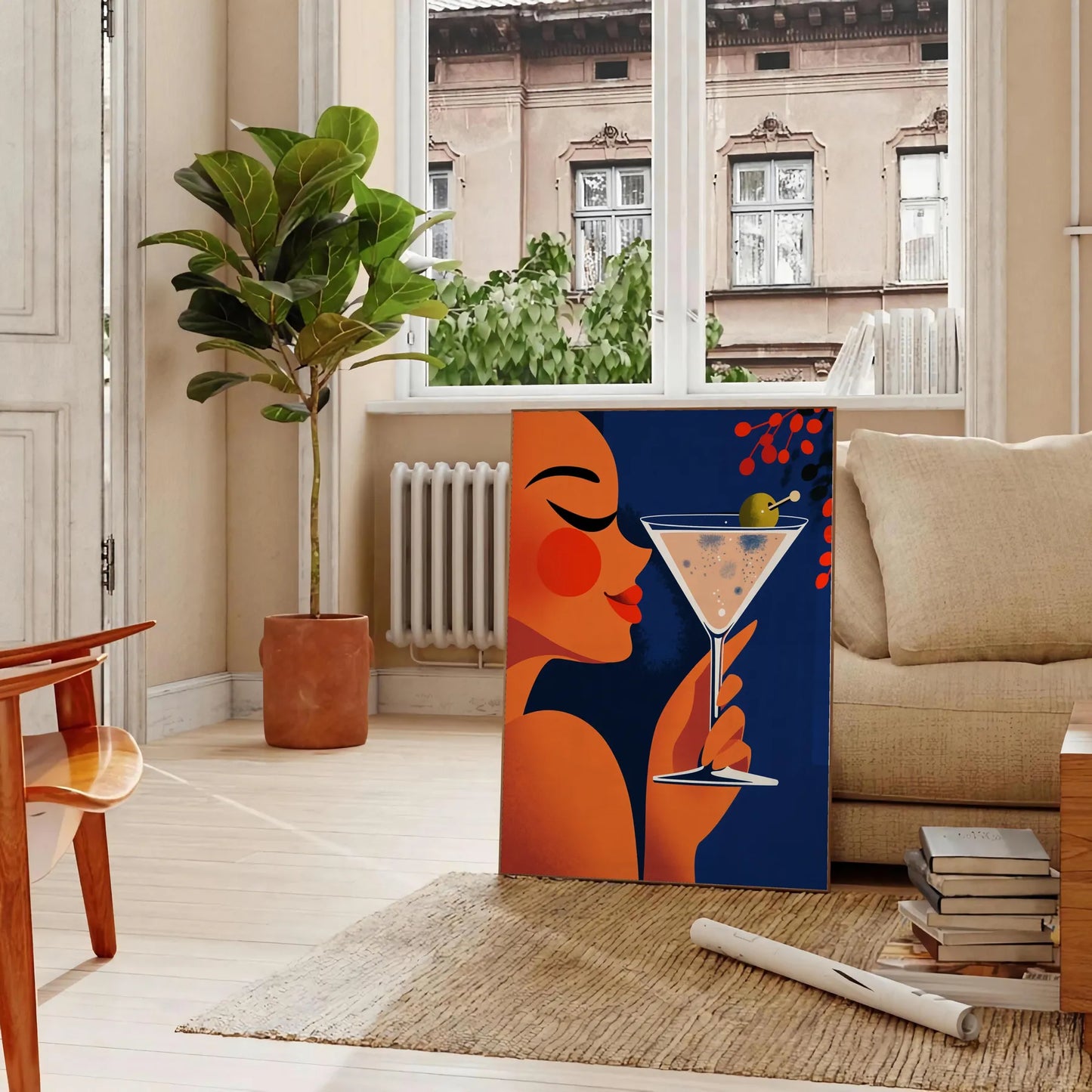 space Femme Martini Cocktail poster vibrant orange green hues art lovers enthusiasts stylish splash color room unframed version eye artwork