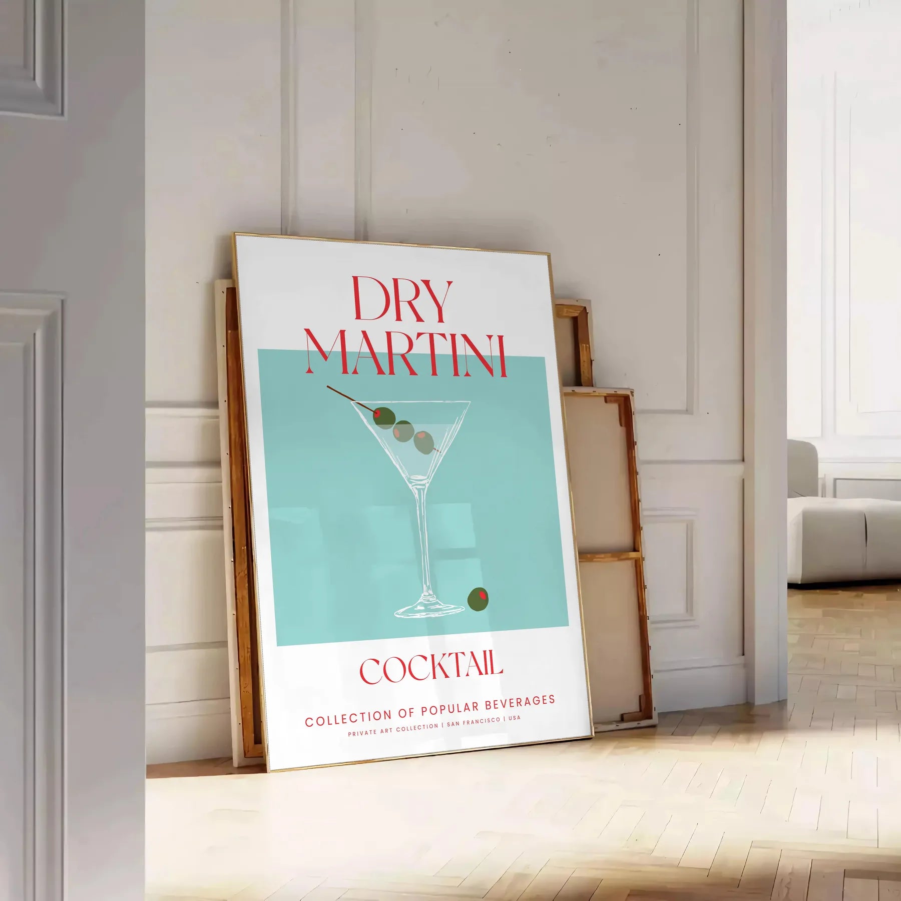 decor vibrant dry martini cocktail poster green red hues wall art enthusiasts unique gift idea splash sophistication space sizes A4 cm A0