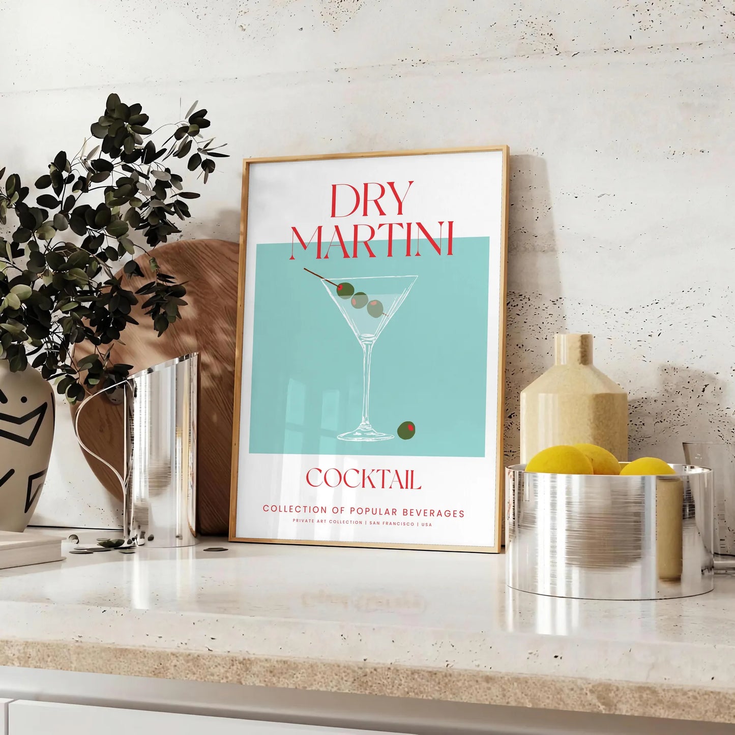 decor vibrant dry martini cocktail poster green red hues wall art enthusiasts unique gift idea splash sophistication space sizes A4 cm A0