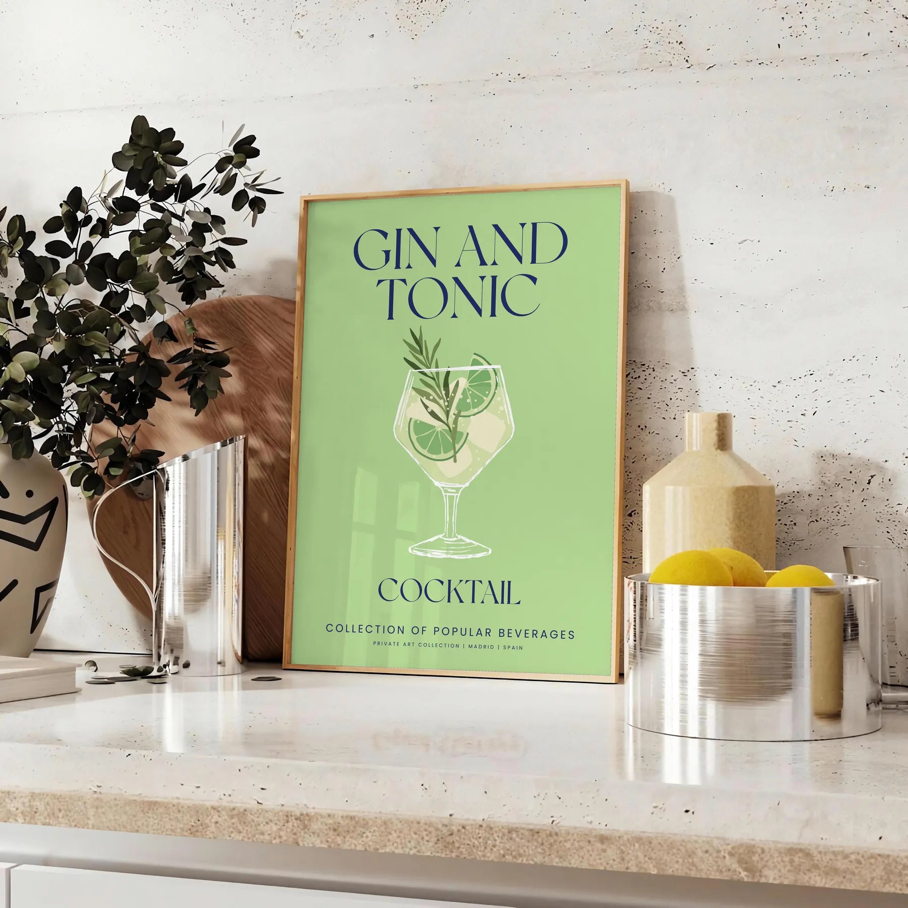 space captivating gin tonic cocktail art poster vibrant shades green blue unique gift eye wall room sizes A4 cm A0