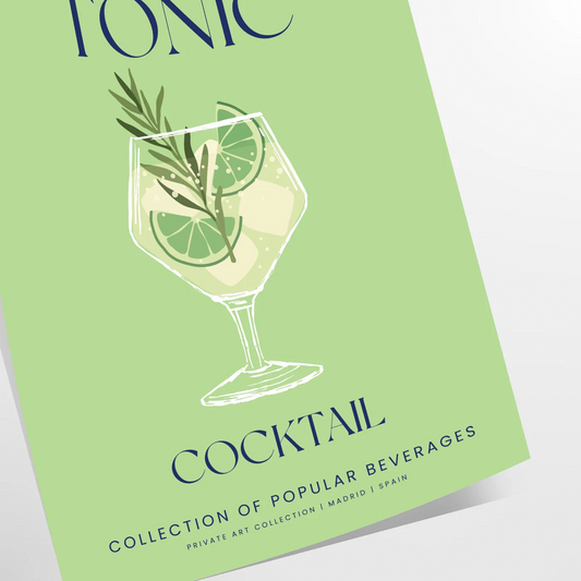 space captivating gin tonic cocktail art poster vibrant shades green blue unique gift eye wall room sizes A4 cm A0