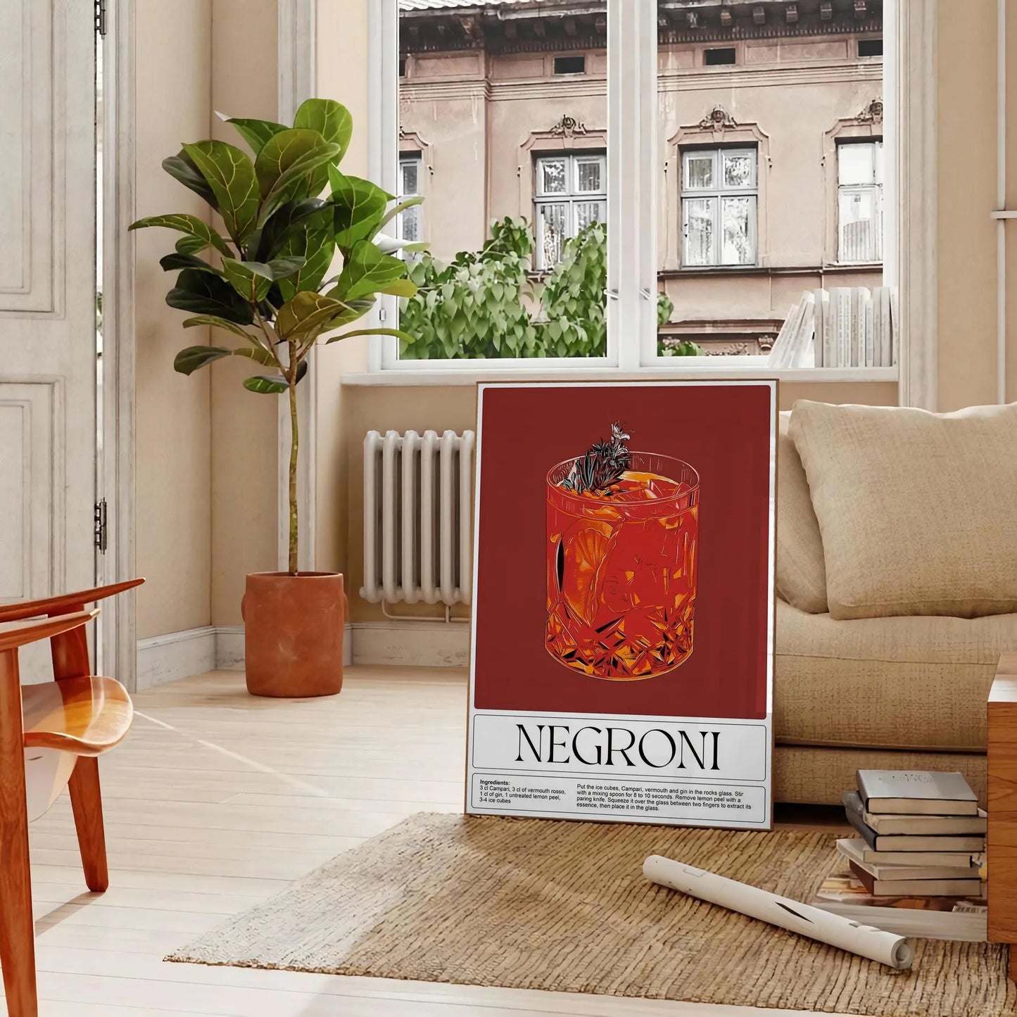 space stunning Negroni cocktail poster black green home bar unique gift captivating wall art décor sizes A4 cm A0