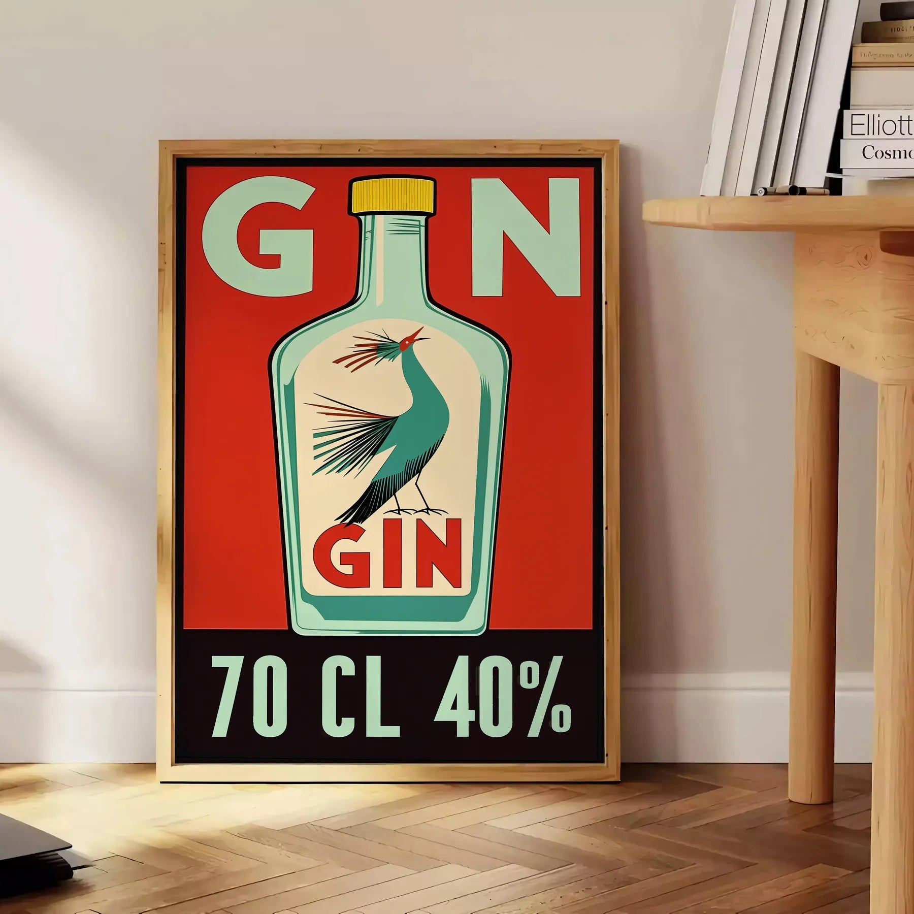 space vibrant Gin Cocktail Poster bold blend orange red hues spirit mixology enthusiasts modern décor lovers style preferences