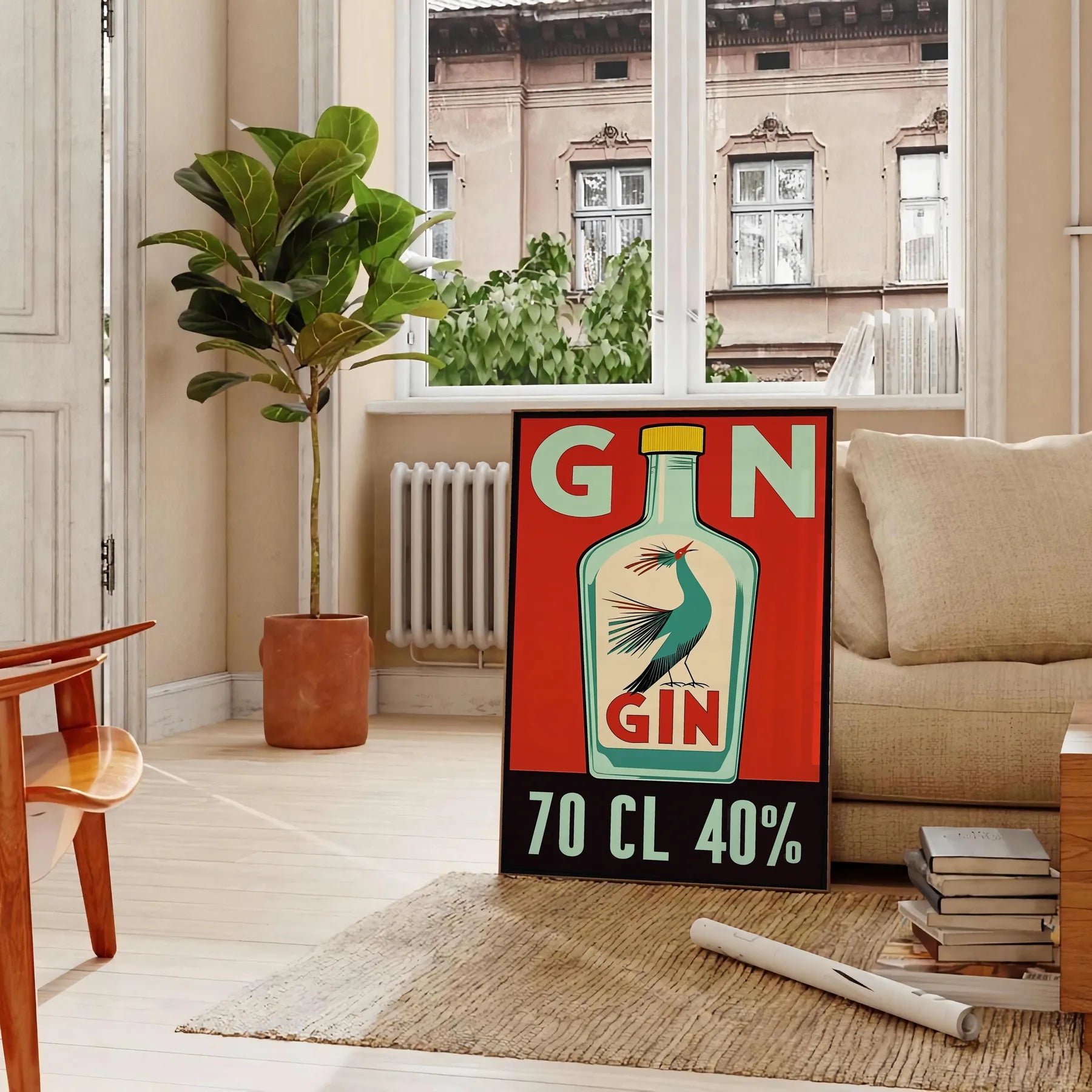space vibrant Gin Cocktail Poster bold blend orange red hues spirit mixology enthusiasts modern décor lovers style preferences