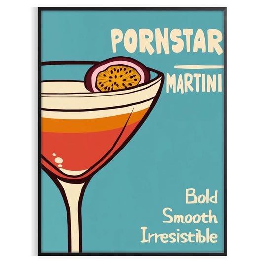 space stylish pornstar martini cocktail poster sleek black brown design lovers art enthusiasts touch elegance room various print dimensions A4 cm A0