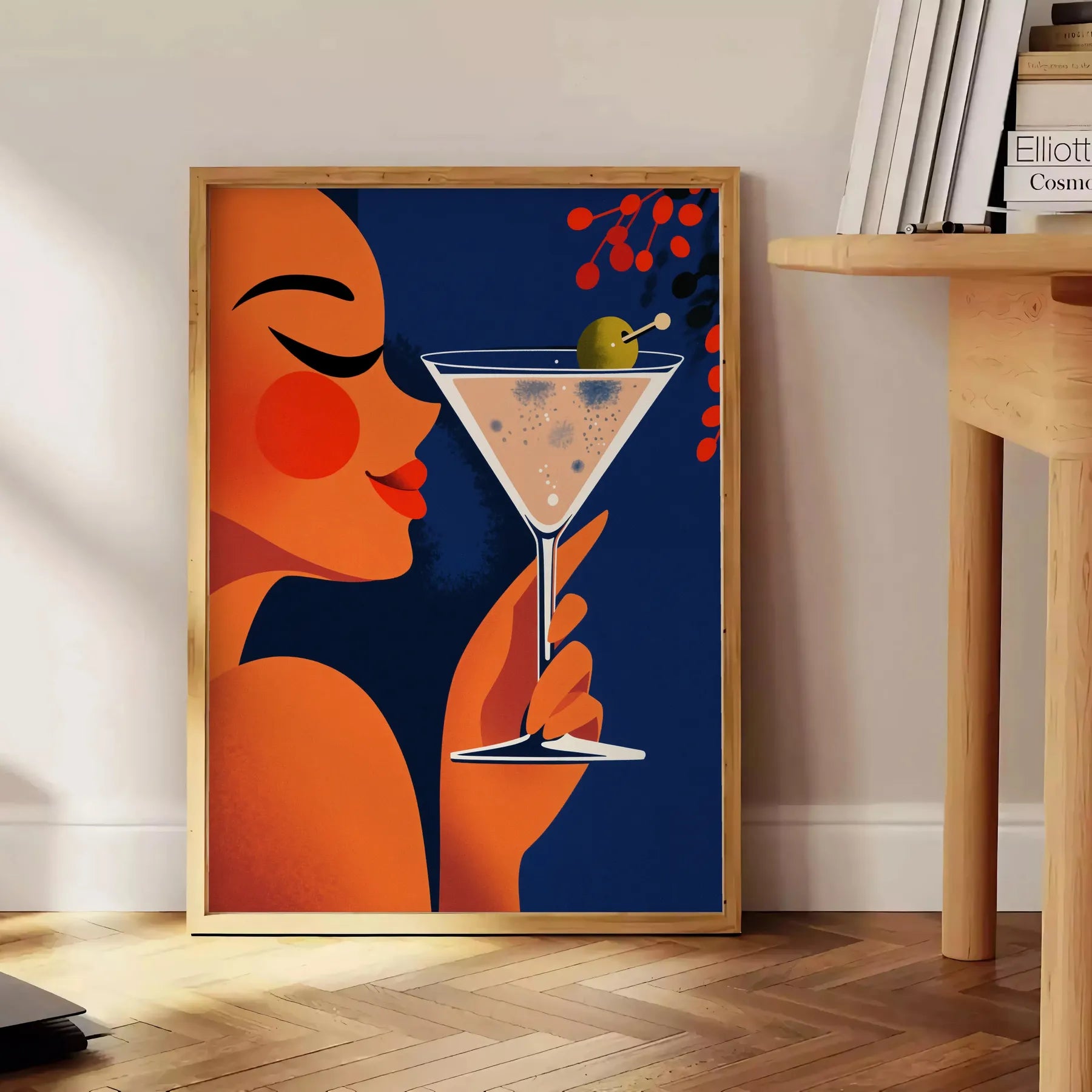 space Femme Martini Cocktail poster vibrant orange green hues art lovers enthusiasts stylish splash color room unframed version eye artwork