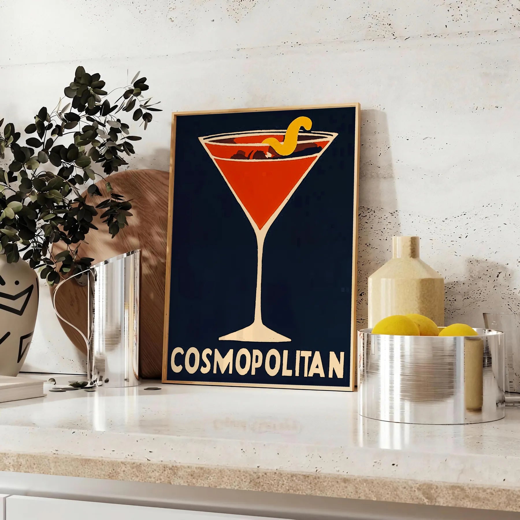 space vibrant Cosmopolitan Cocktail poster stunning blend orange gray hues splash style room essence chic sophistication sizes A4 cm A0