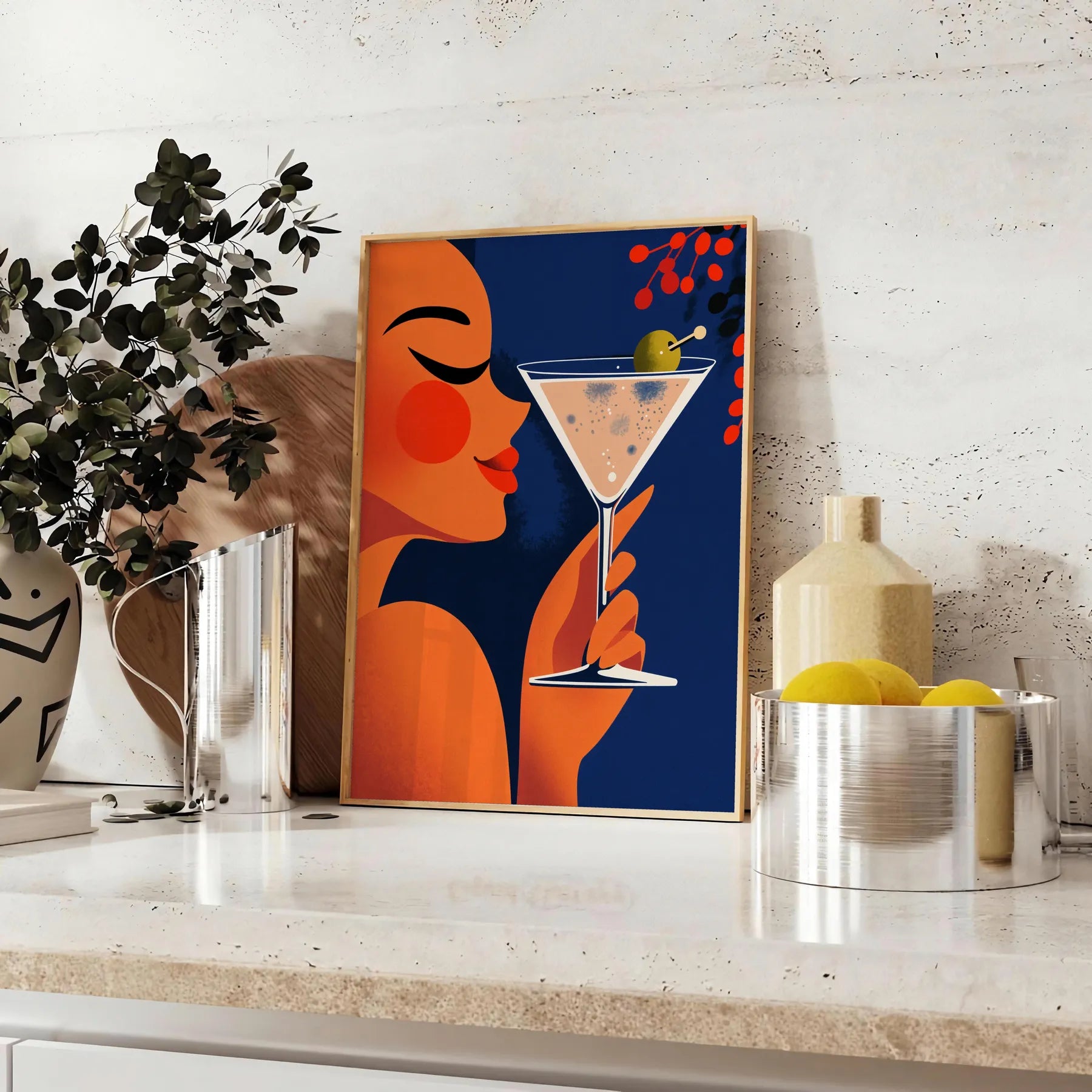 space Femme Martini Cocktail poster vibrant orange green hues art lovers enthusiasts stylish splash color room unframed version eye artwork