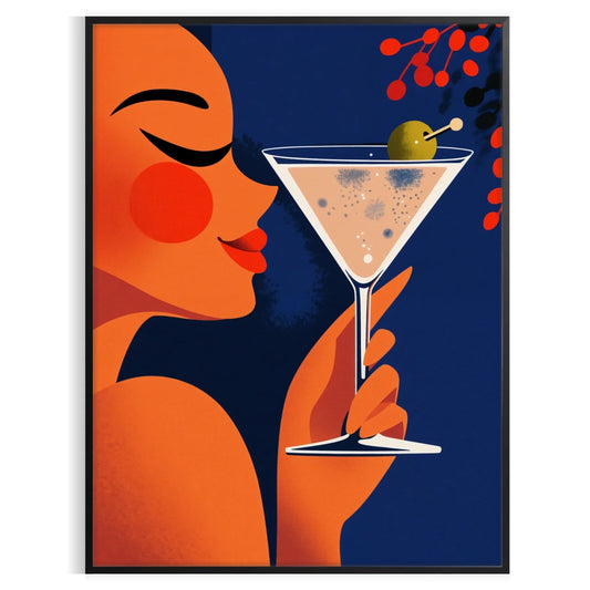 space Femme Martini Cocktail poster vibrant orange green hues art lovers enthusiasts stylish splash color room unframed version eye artwork