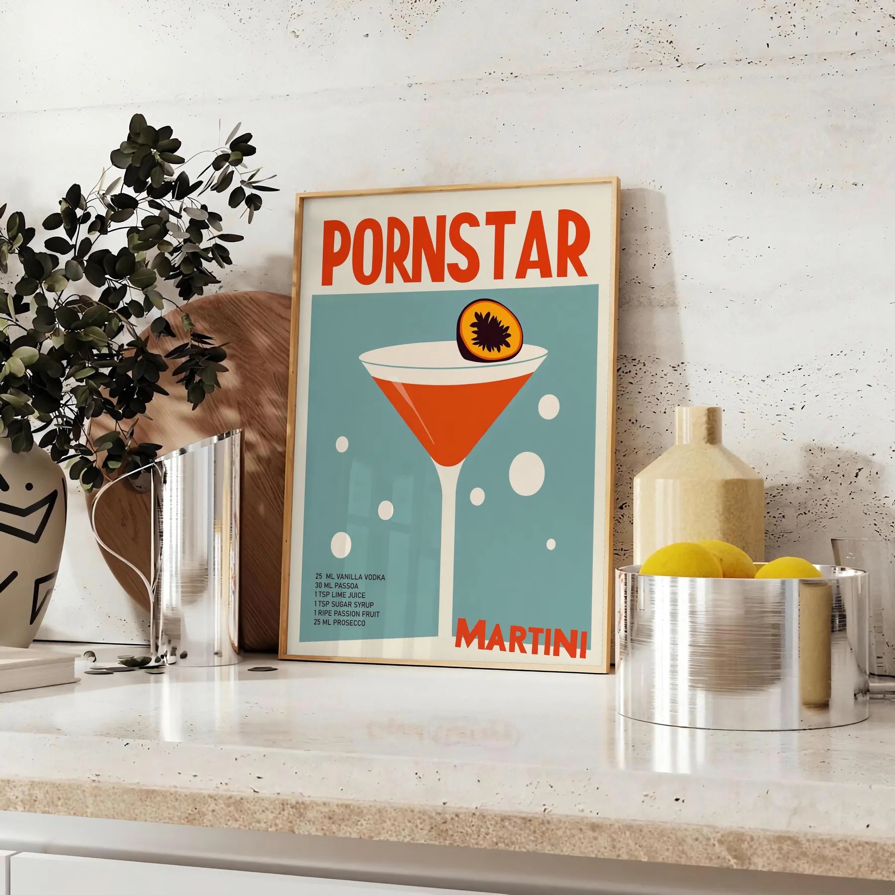 space stunning pornstar martini cocktail poster vibrant green rich brown tones sophisticated touch enthusiasts home decorators various print sizes A4 cm A0